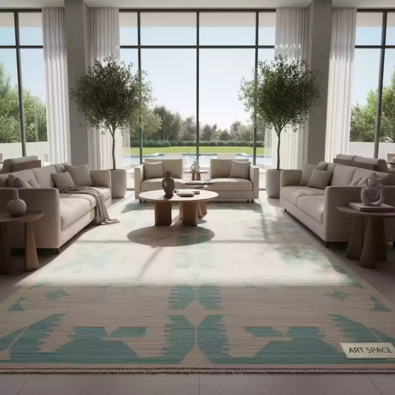 Аренда Ковер индийский Modern Kilim Natural Aqua в Radisson Collection Paradise — ART SPACE