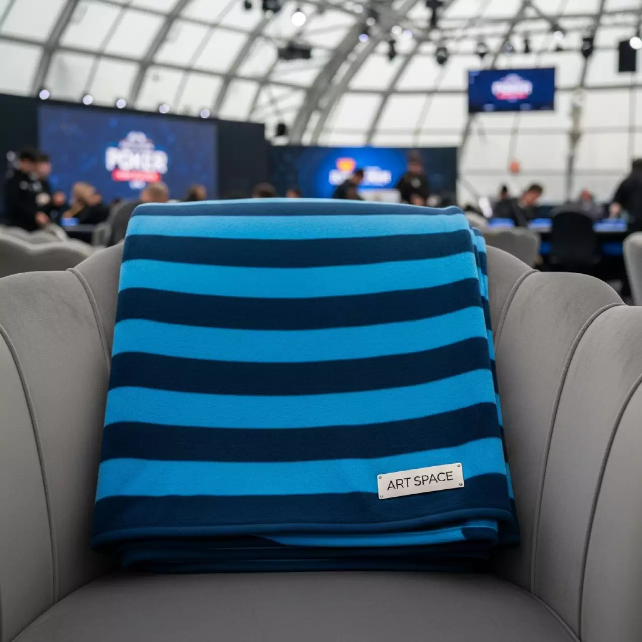 Аренда Коврик флисовый синий полосатый 175х135 см в ледовом дворце «Роза Хутор» — ART SPACE