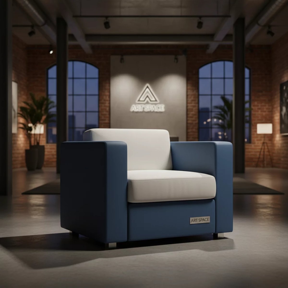 Аренда Кресла Cube бело синее из экокожи 04 032BL в Omega Sirius — ART SPACE