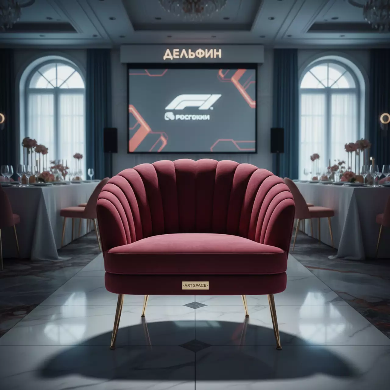 Аренда Кресла Half Ring вельвет бордовые в банкетном зале «Дельфин» — ART SPACE