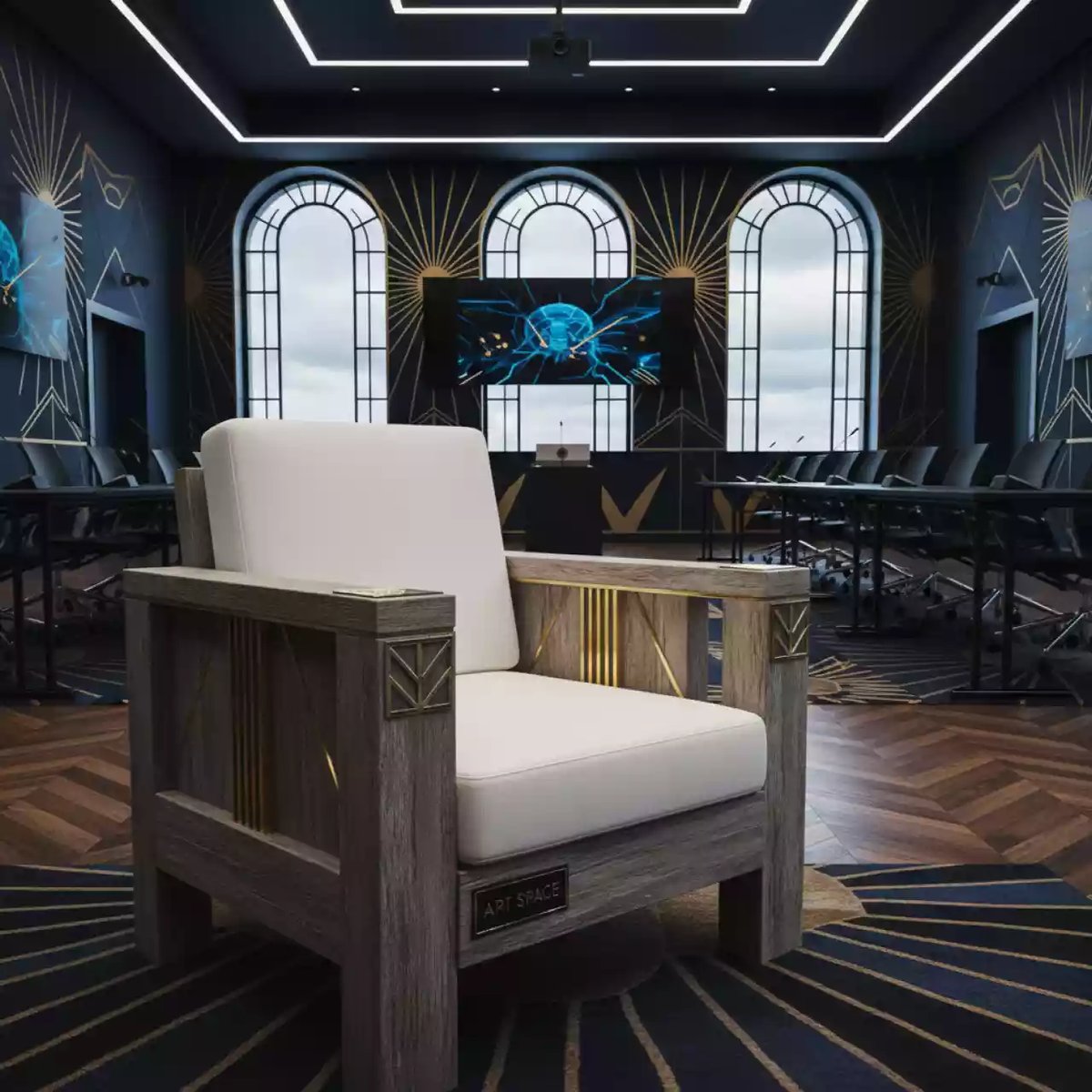 Аренда Кресла из обожженного дерева с белой подушкой в Delta Sirius — ART SPACE