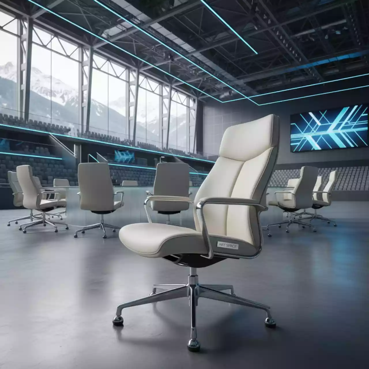 Аренда Кресла Самба офисные светлая экокожа хром в ледовом дворце «Роза Хутор» — ART SPACE