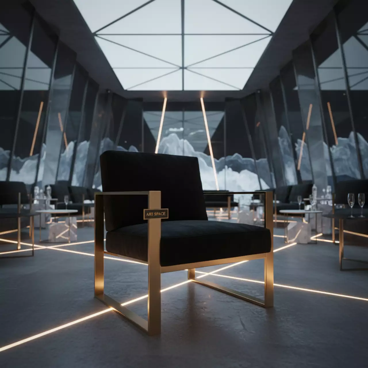 Аренда Кресло Andrian черное с золотым в ледовом дворце «Роза Хутор» — ART SPACE
