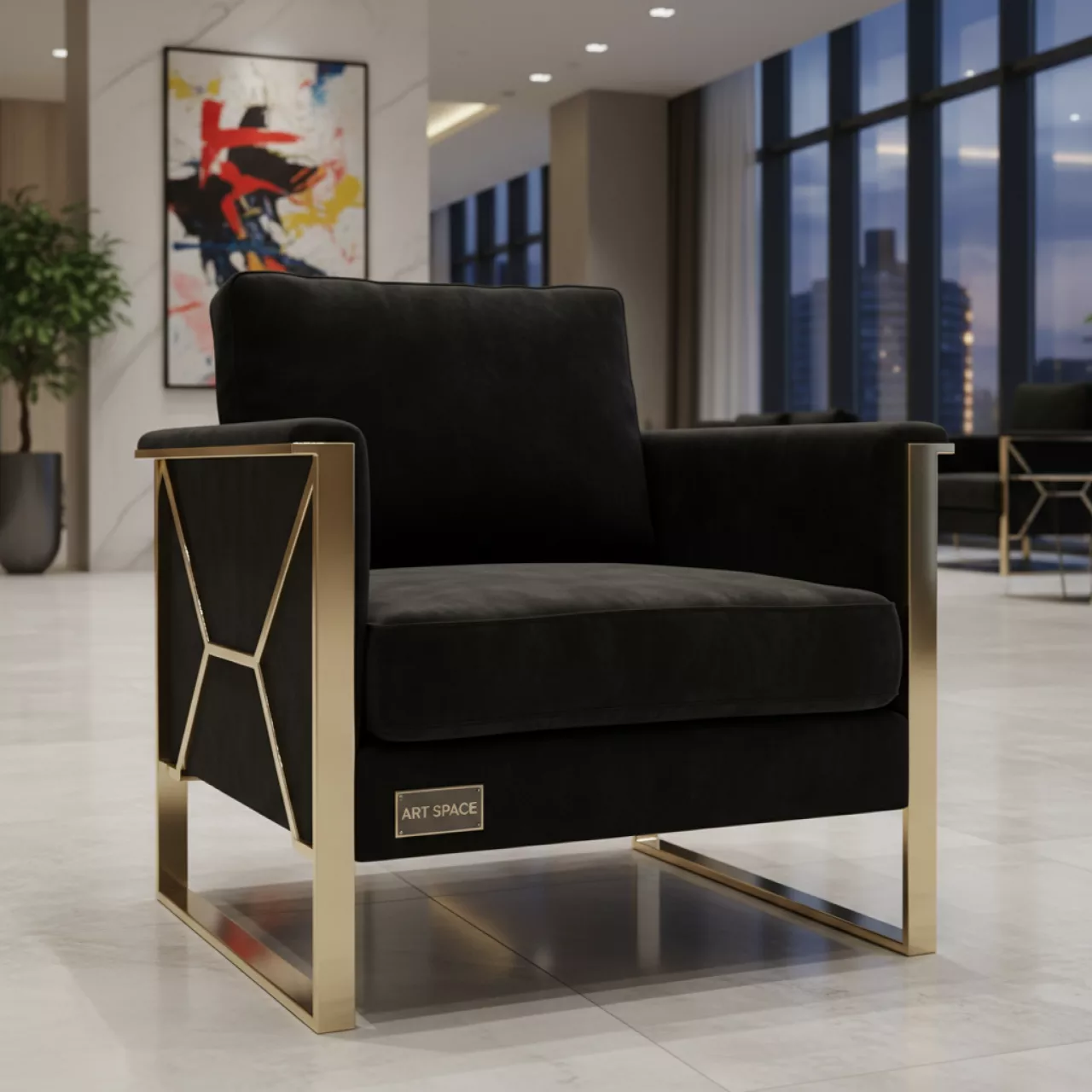 Аренда Кресло Andrian черное с золотым в Mövenpick Hotel — ART SPACE