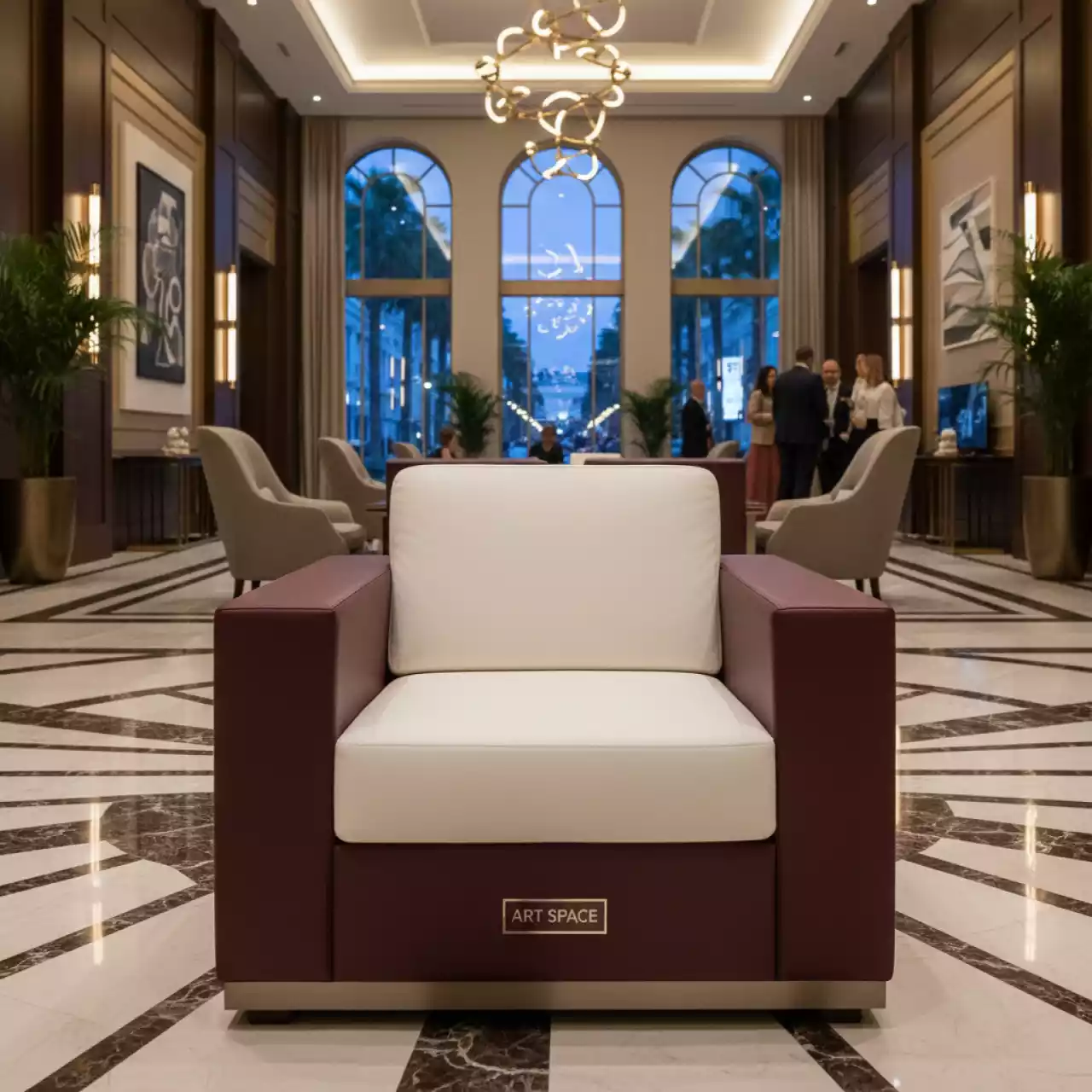 Аренда Кресло бело бордовое экокожа Cube в Novotel Resort — ART SPACE