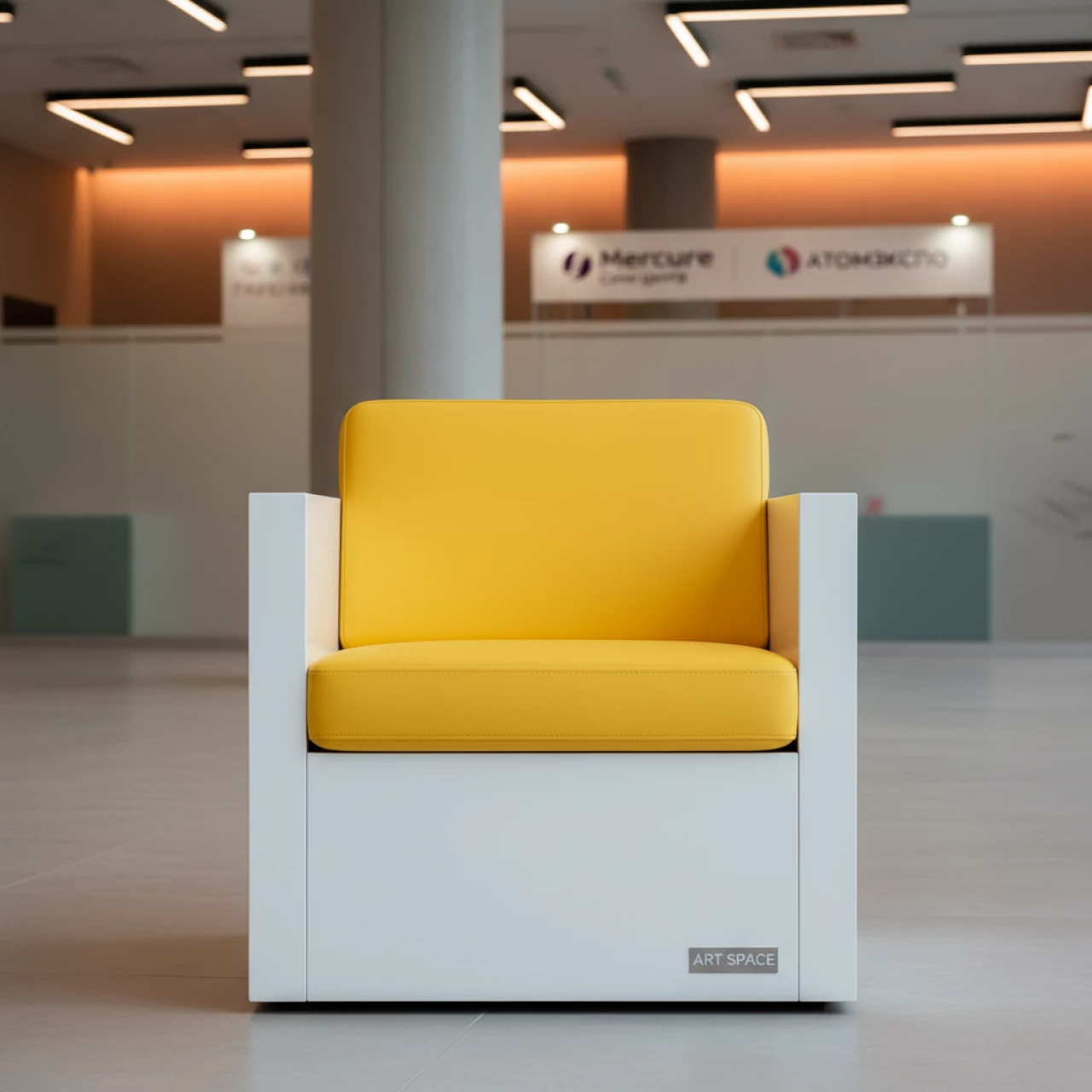 Аренда Кресло Cube бело желтое из экокожи в Mercure Сочи Центр — ART SPACE