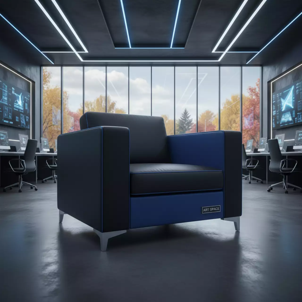 Аренда Кресло Cube черно синее из экокожи в санатории «Сочи» — ART SPACE