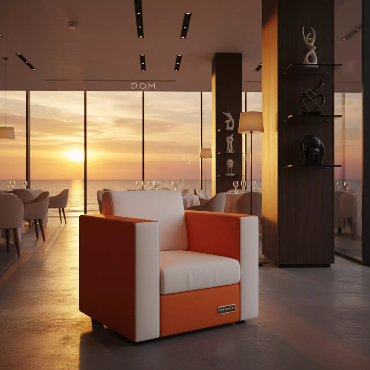 Аренда Кресло Cube оранжево белое в ресторане «D.O.M» — ART SPACE