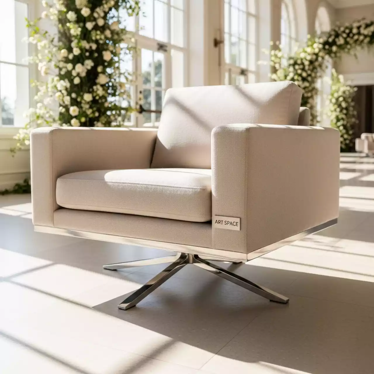 Аренда Кресло Etna бежевое основание хром в Radisson Collection Paradise — ART SPACE