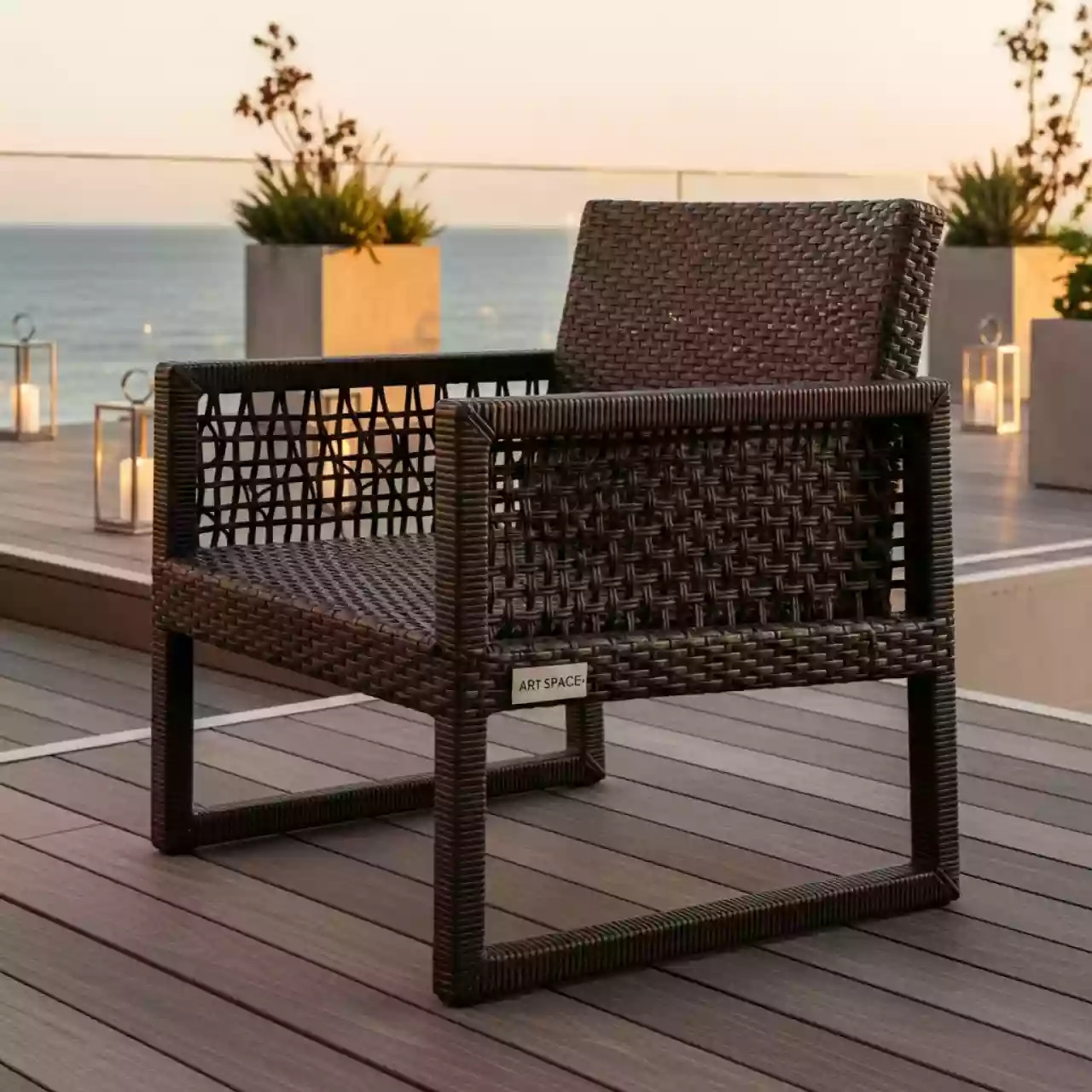 Аренда Кресло из искусственного ротанга dark brown Сантос в пляжном клубе Del Mar — ART SPACE