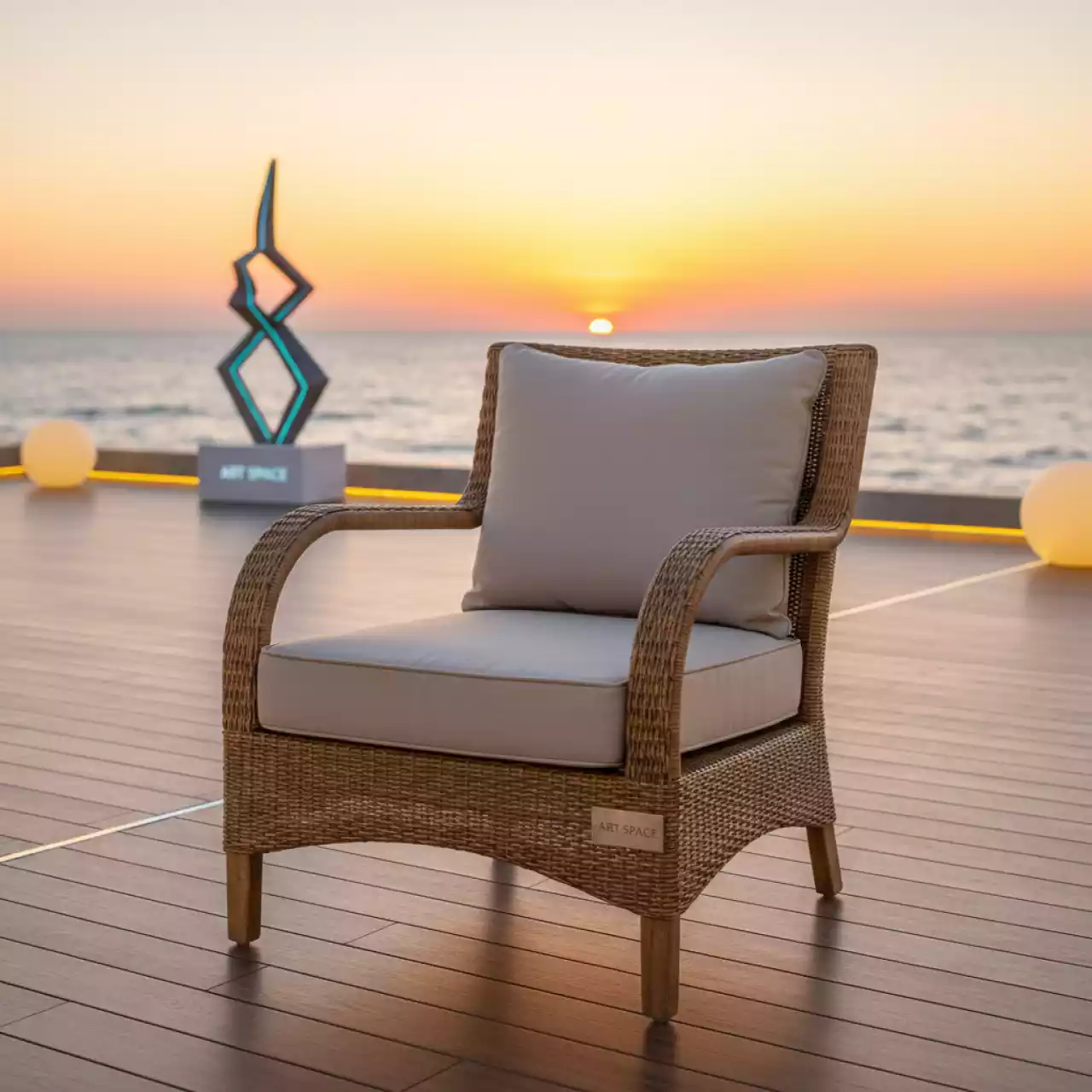 Аренда Кресло из искусственного ротанга Diana натуральный цвет на пляжных клубах Хосты — ART SPACE