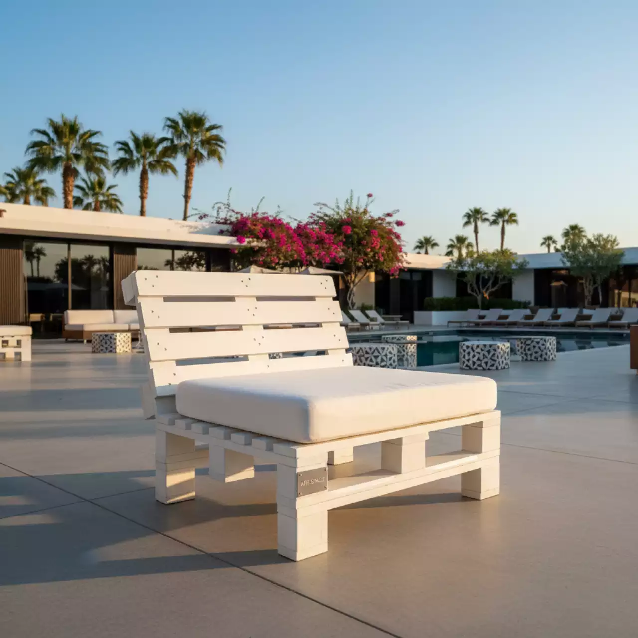 Аренда Кресло из поддонов белое с белой подушкой в Karat Resort — ART SPACE