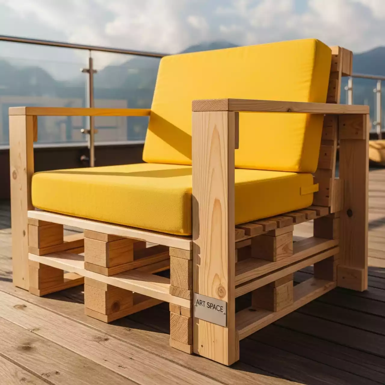 Аренда Кресло из поддонов классик с желтой подушкой в Radisson Hotel Rosa Khutor — ART SPACE