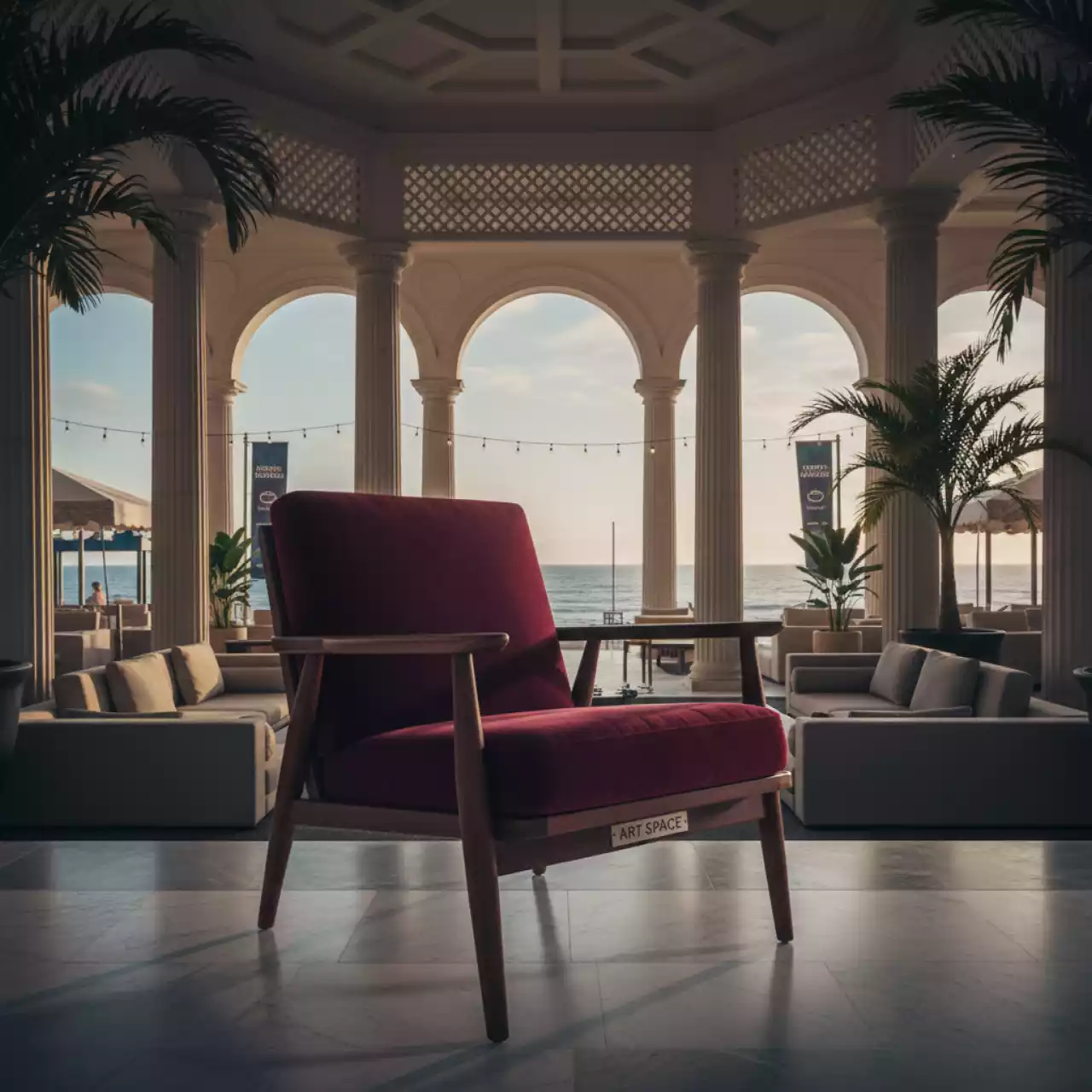 Аренда Кресло Jeanneret Burgundy в пляжном клубе Del Mar — ART SPACE