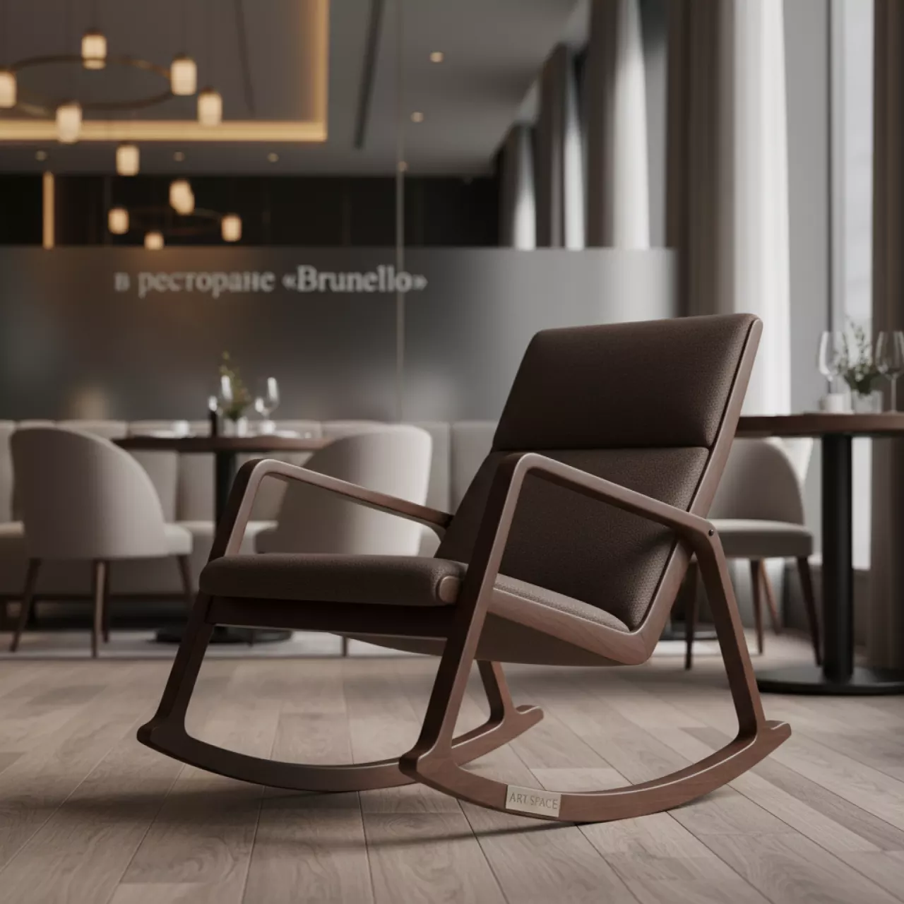 Аренда Кресло качалка Файн Dark brown шоколад ткань экокожа в ресторане «Brunello» — ART SPACE