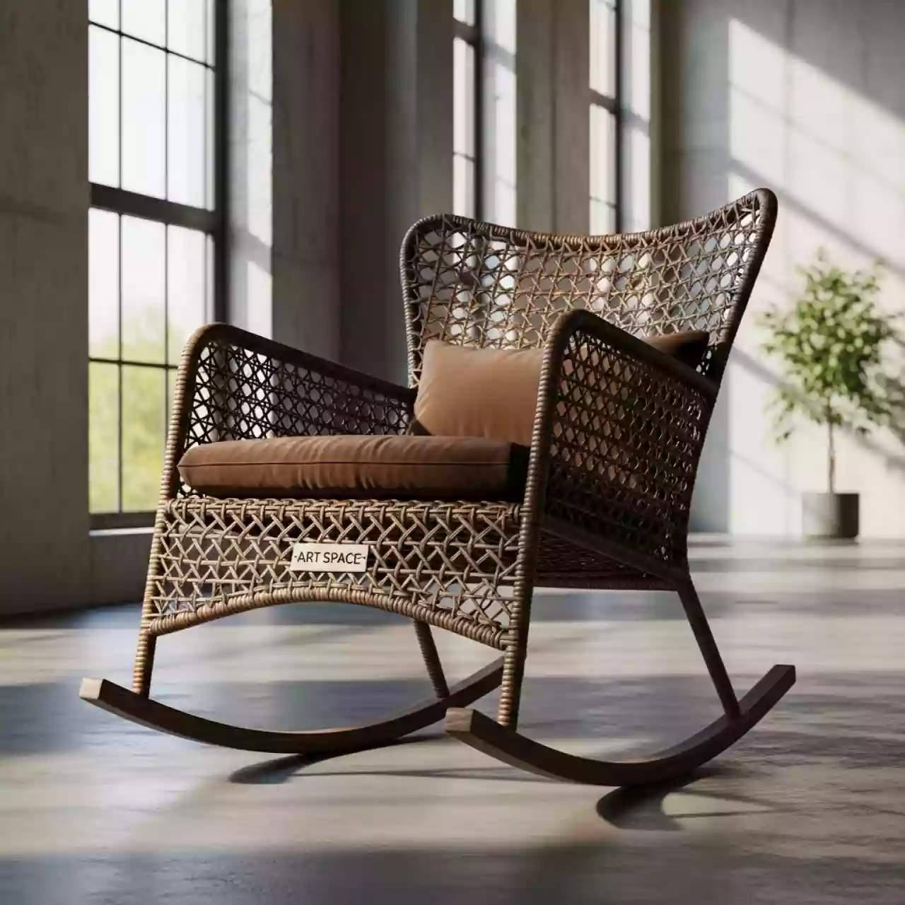 Аренда Кресло качалка плетеное Chelsea с подушкой цвет шоколад в Omega Sirius — ART SPACE