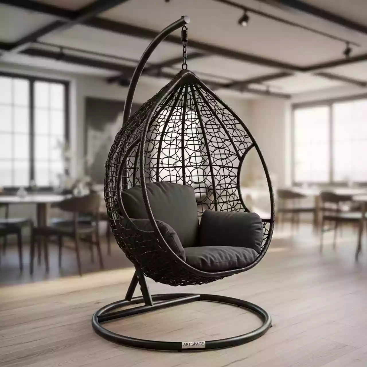 Аренда Кресло качели CARTAGENA черный каркас дерево МАЙЯ в ресторане «Sanremo» — ART SPACE