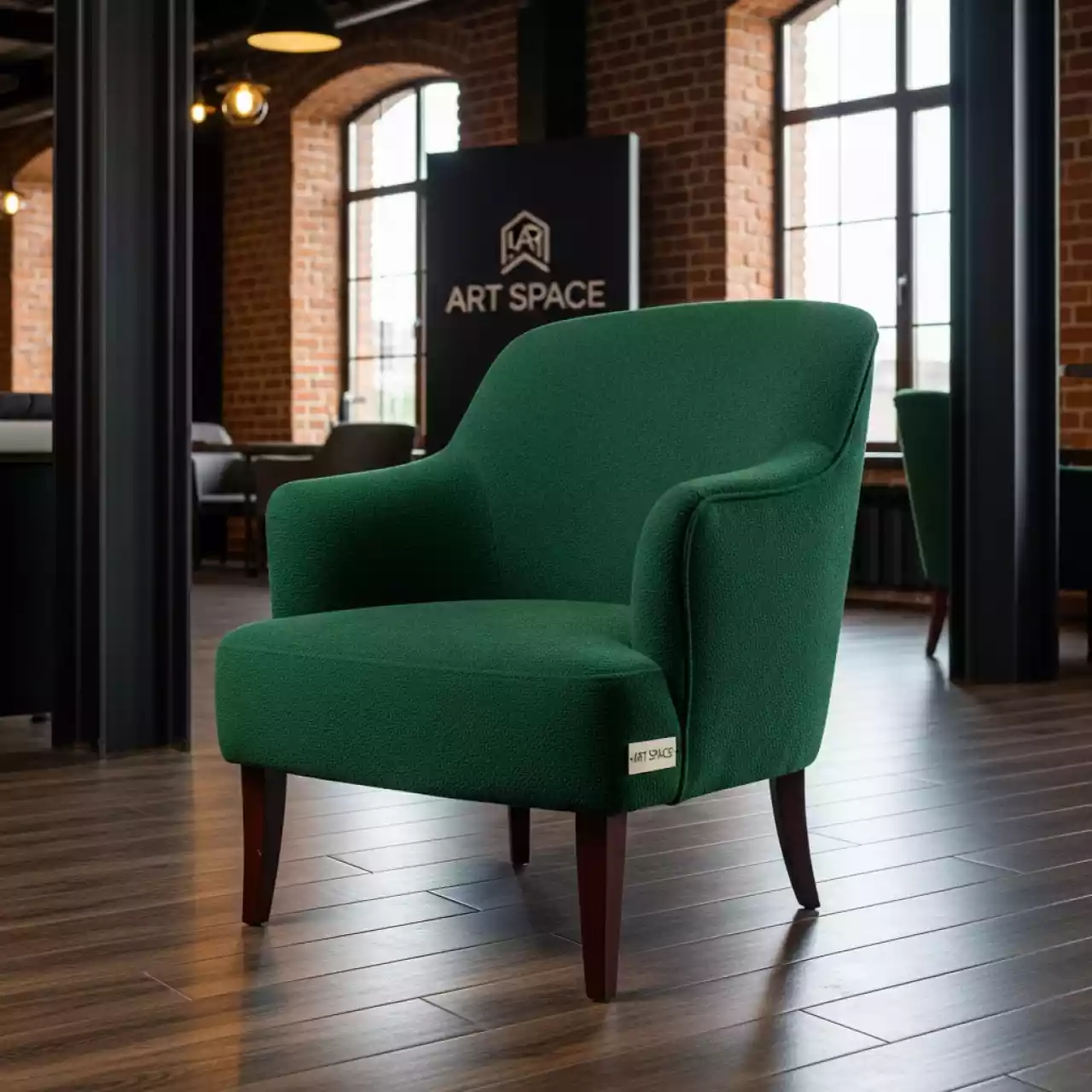 Аренда Кресло Камила шенилл Versal 10 изумруд красное дерево в ресторане «Сыроварня» — ART SPACE