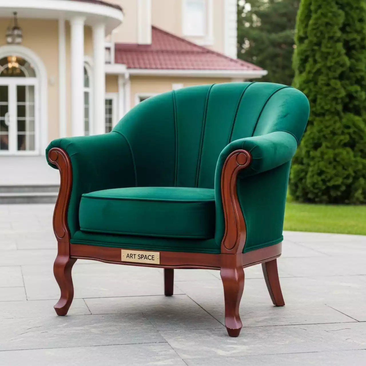 Аренда Кресло Камила шенилл Versal изумруд красное дерево в санатории «Октябрьский» — ART SPACE
