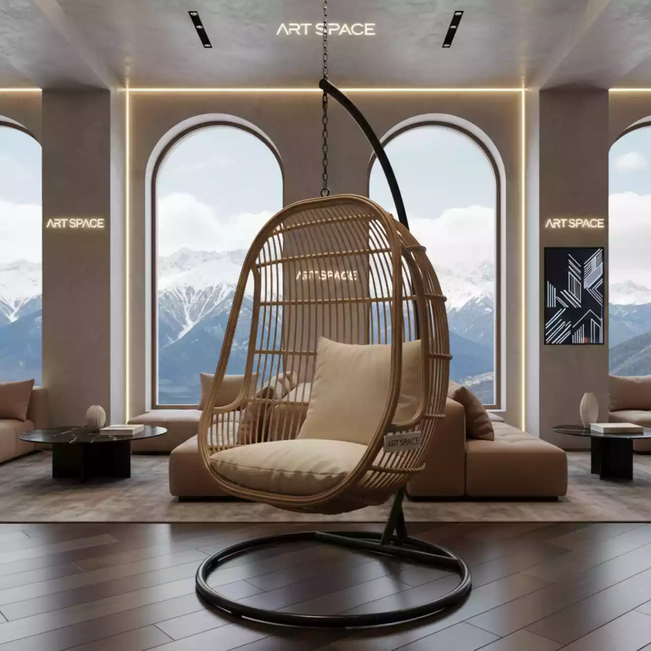 Аренда Кресло кокон Барселона из искусственного ротанга соломенное в этно-парке «Моя Россия» — ART SPACE