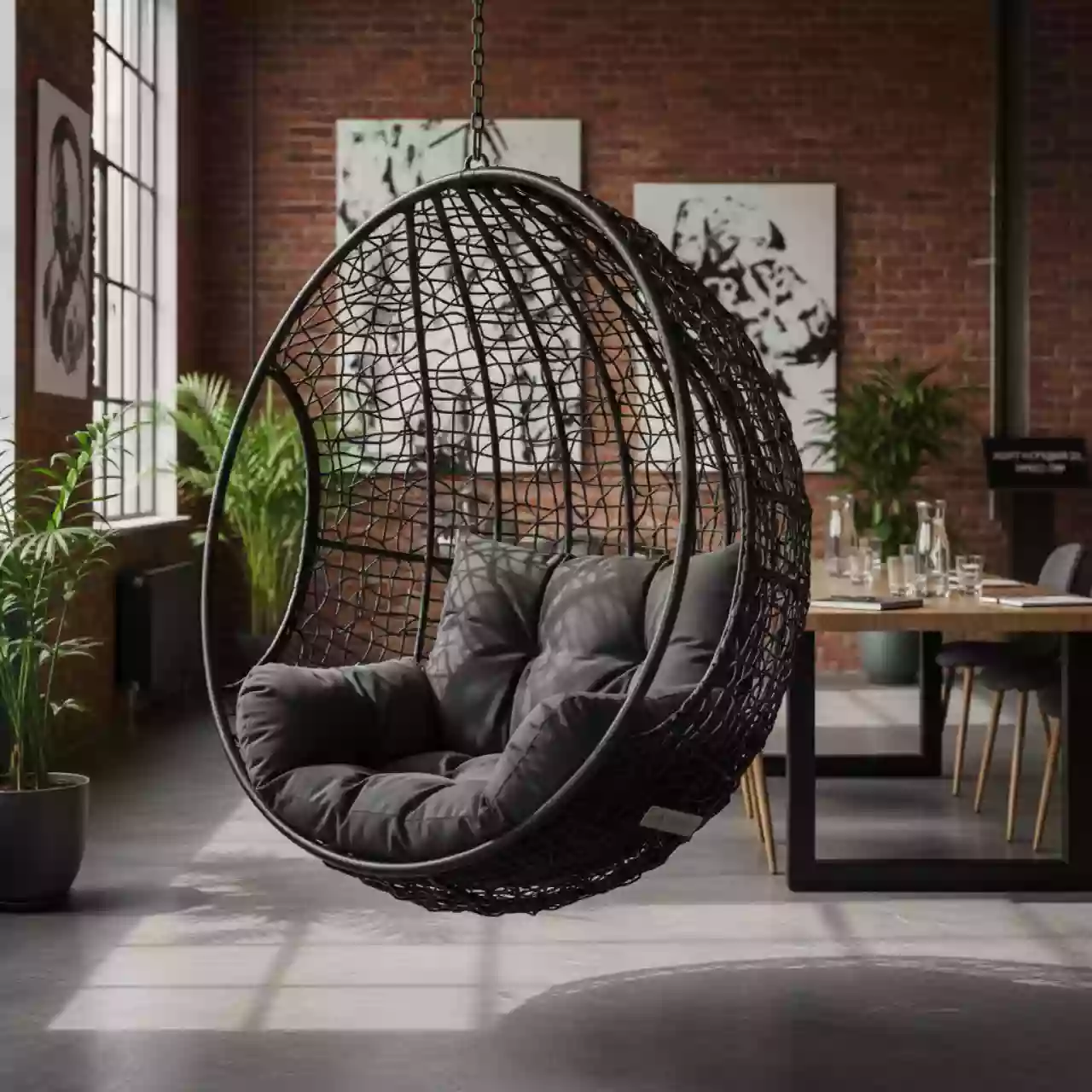 Аренда Кресло кокон OSTIN шнур темно серый с каркасом в лофте «Студия 21» — ART SPACE