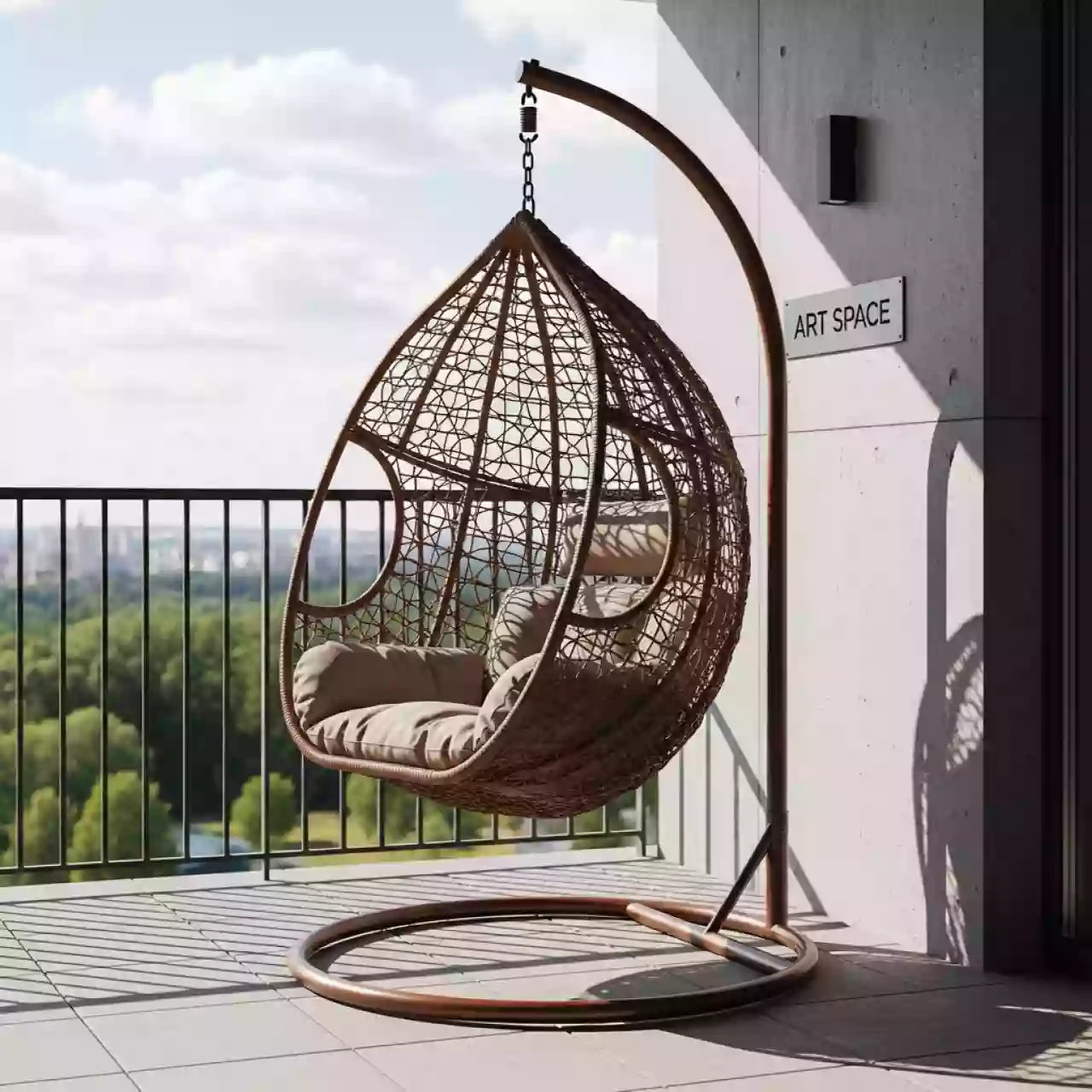 Аренда Кресло кокон подвесное плетеное SAVIRA каркас горячий шоколад в комплексе «Дагомыс» — ART SPACE
