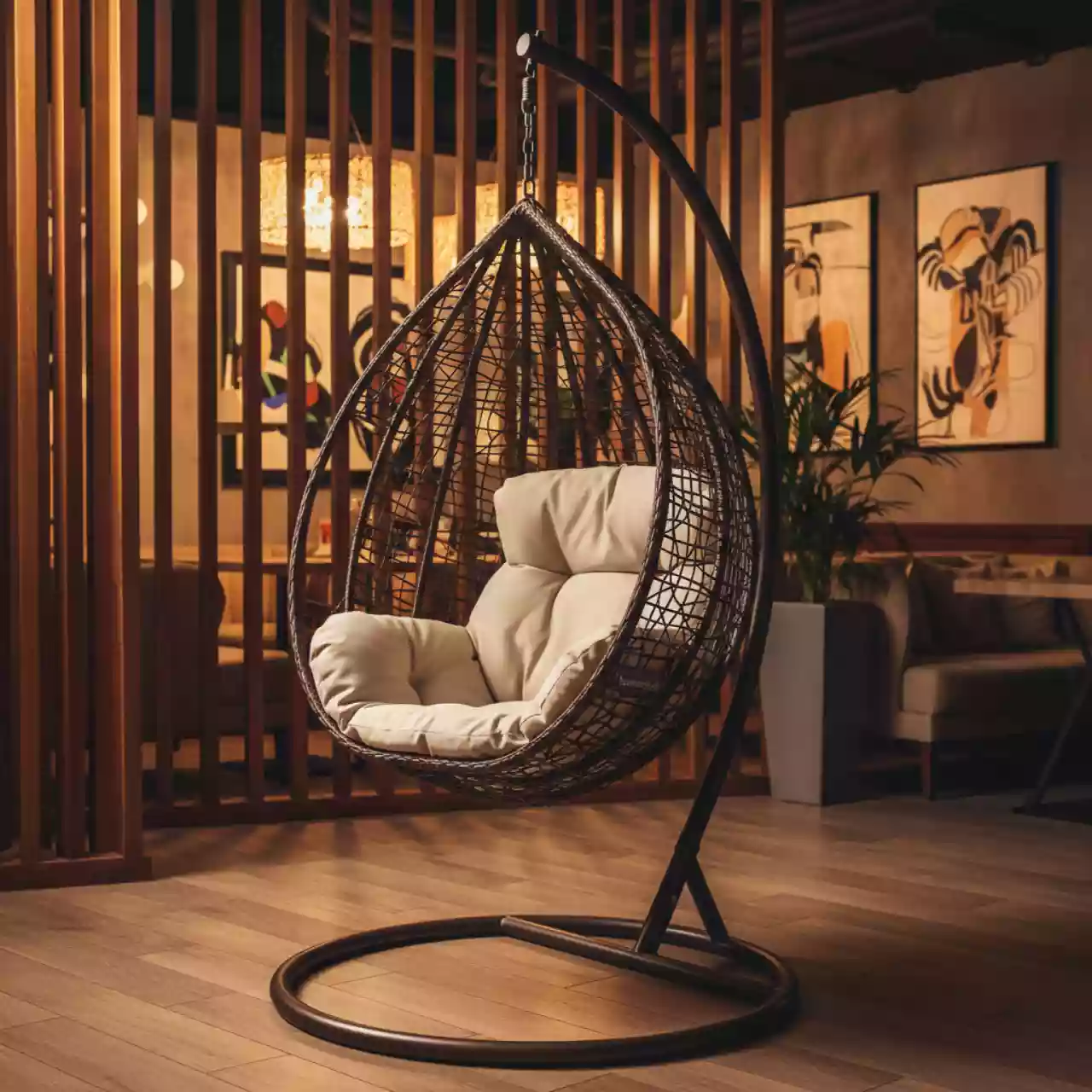 Аренда Кресло кокон подвесное YH L23702W brown в ресторане «Плакучая Ива» — ART SPACE