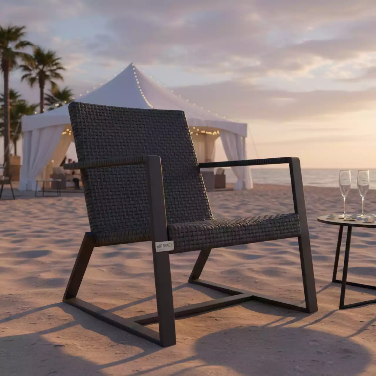Аренда Кресло Кон Панна из искусственного ротанга графит на пляже «Ривьера» — ART SPACE