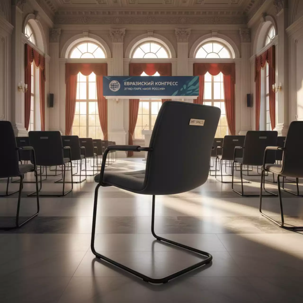 Аренда Кресло конференц Play CF черный пластик серая ткань в этно-парке «Моя Россия» — ART SPACE