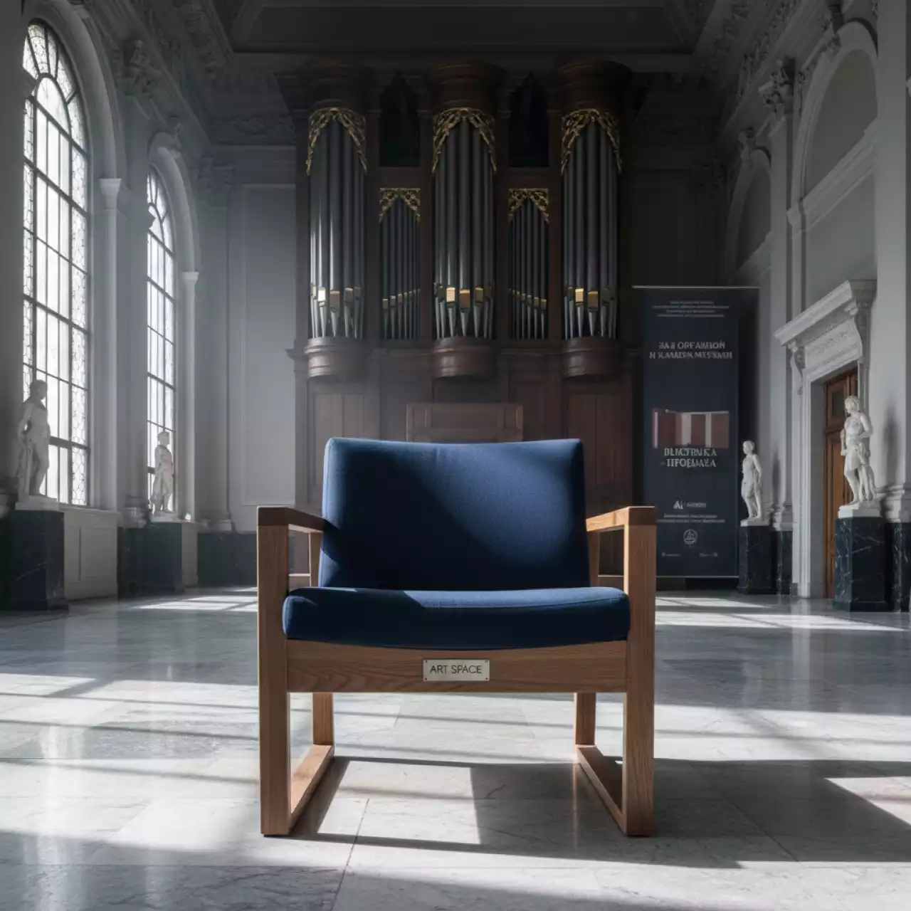 Аренда Кресло Kuadra XL деревянное с обивкой в Зале органной и камерной музыки — ART SPACE