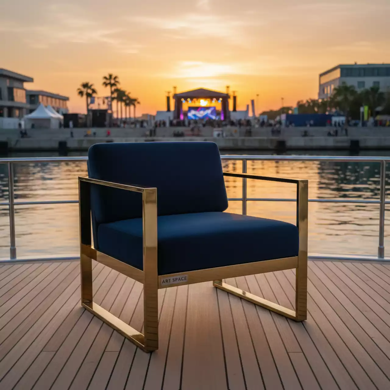 Аренда Кресло Куб золото синий велюр на VIP-яхте (Имеретинский порт) — ART SPACE