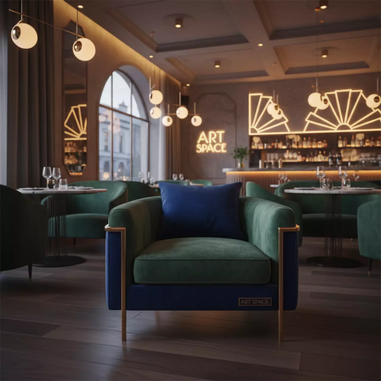 Аренда Кресло лаунж с обивкой Hampton Berger в ресторане «Баран-Рапан» — ART SPACE