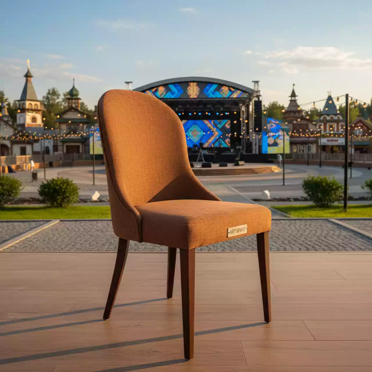 Аренда Кресло обеденное Liberty ткань коричневая в этно-парке «Моя Россия» — ART SPACE