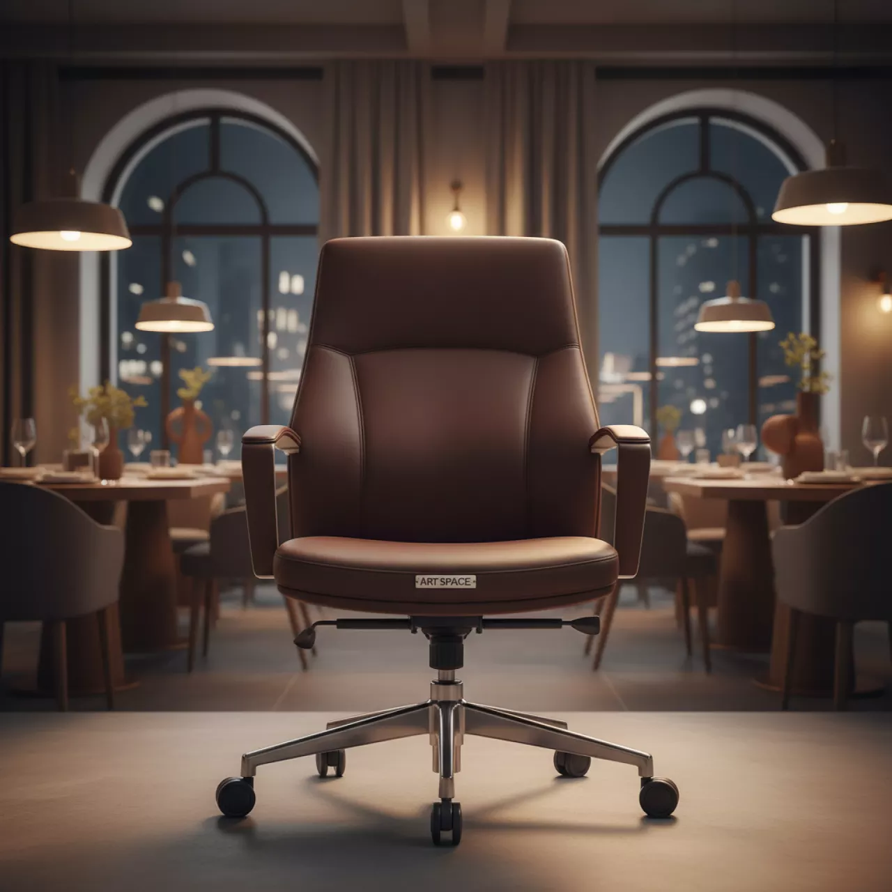 Аренда Кресло офисное коричневое из натуральной кожи в ресторане «Магеллан» — ART SPACE
