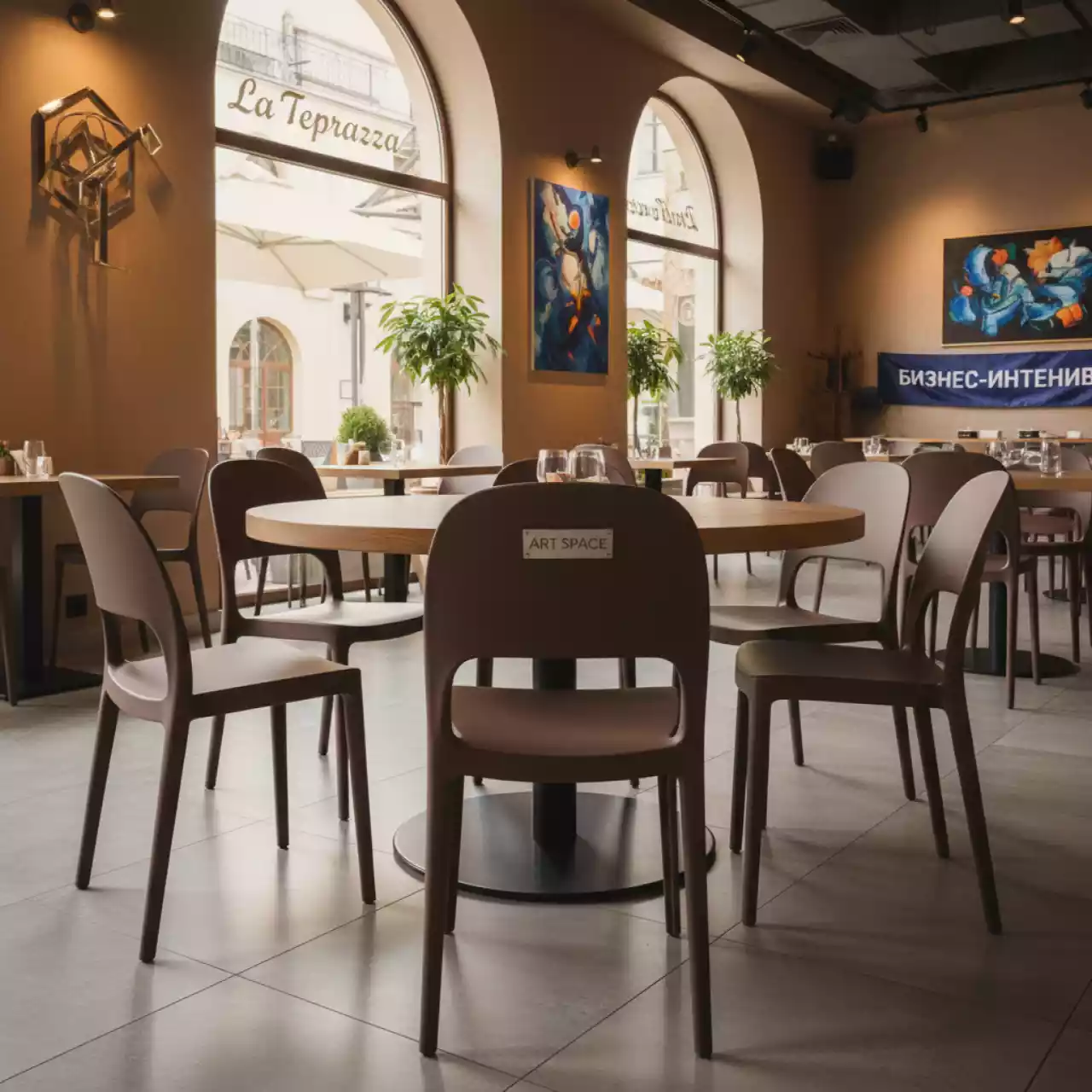 Аренда Кресло пластиковое коричневое Айова Монтана в ресторане «La Terrazza» — ART SPACE