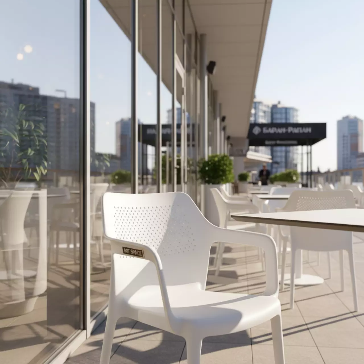 Аренда Кресло пластиковое Net белое в ресторане «Баран-Рапан» — ART SPACE
