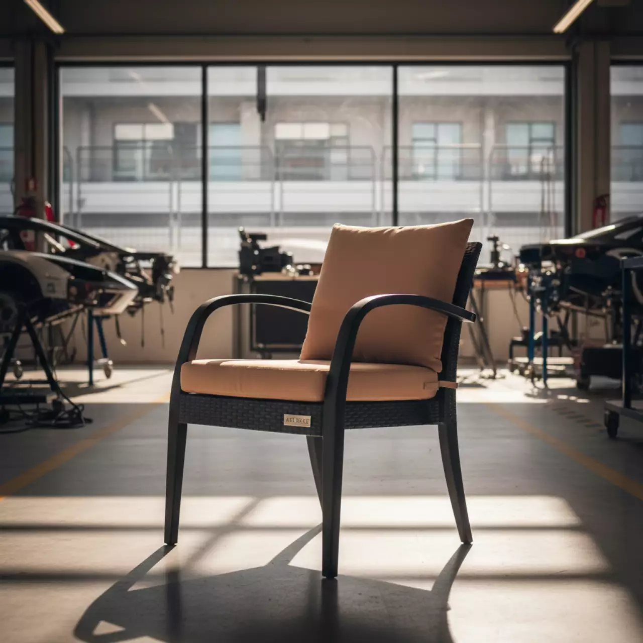 Аренда Кресло пластиковое с подушками черное светло коричневое Portofino на Сочи Автодроме — ART SPACE