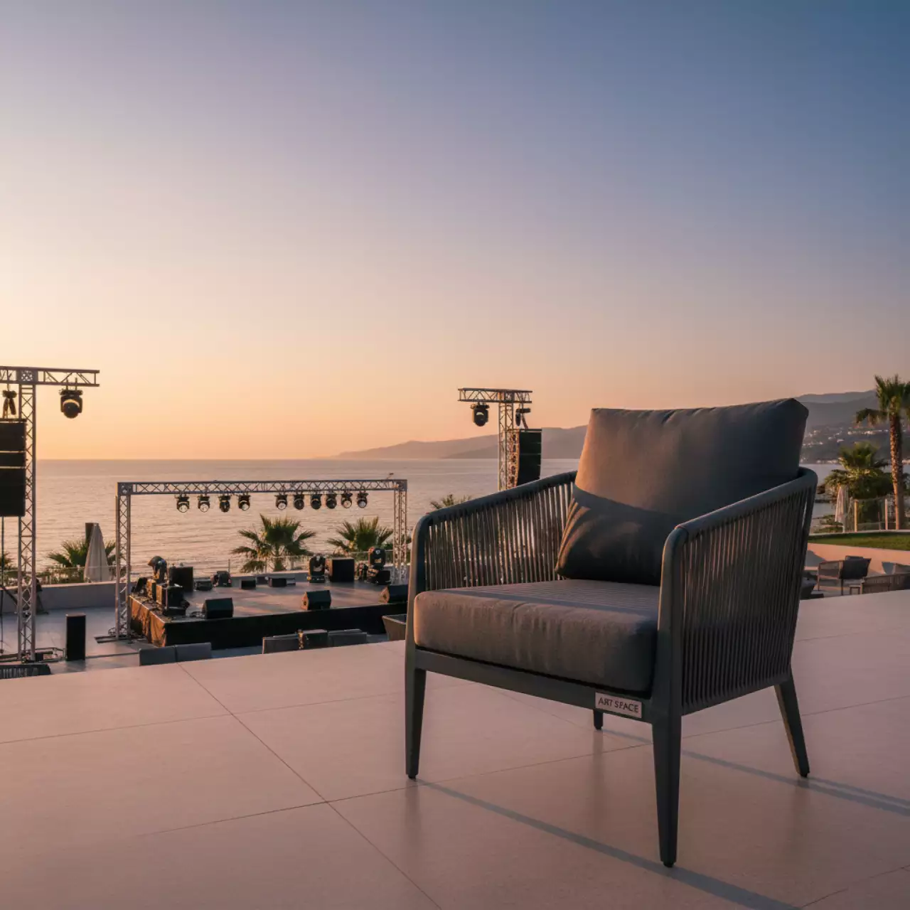 Аренда Кресло плетеное из роупа Диего каркас алюминий темно серый ткань темно серая на пляжных клубах Хосты — ART SPACE