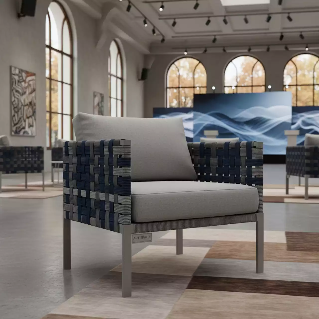 Аренда Кресло плетеное MIL A 001 RAL7035 SH blue H gray в Stella di Mosca — ART SPACE