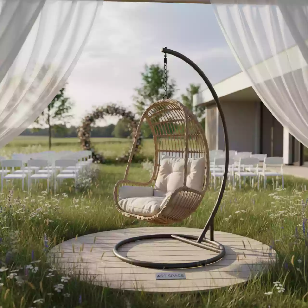 Аренда Кресло плетеное подвесное Ludo с подушкой в Alpha Sirius — ART SPACE