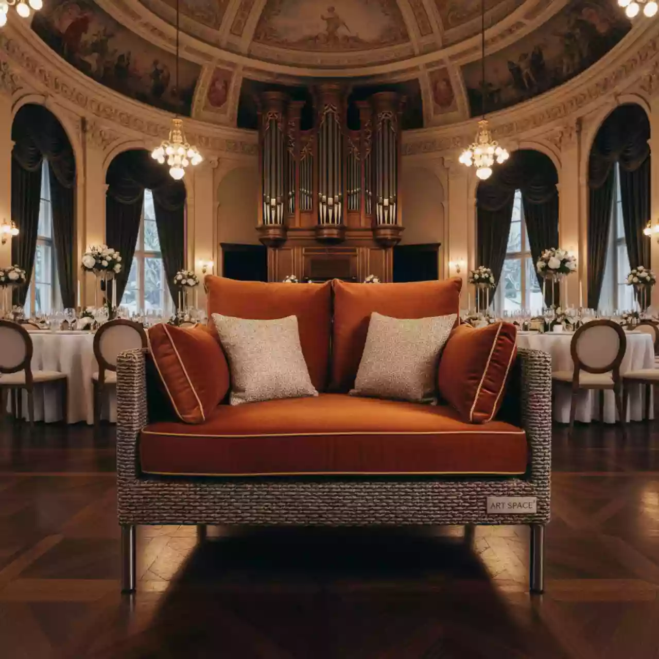 Аренда Кресло плетеное с подушками Titulo в Зале органной и камерной музыки — ART SPACE