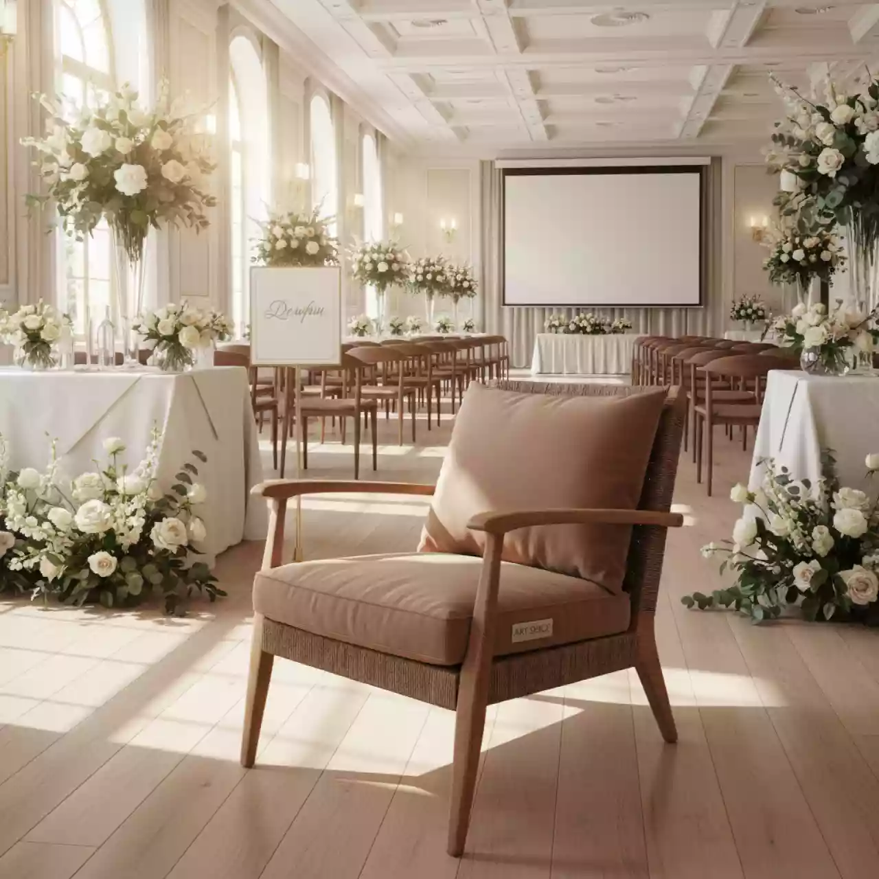 Аренда Кресло плетеное с подушкой Khai натуральное нуга в банкетном зале «Дельфин» — ART SPACE