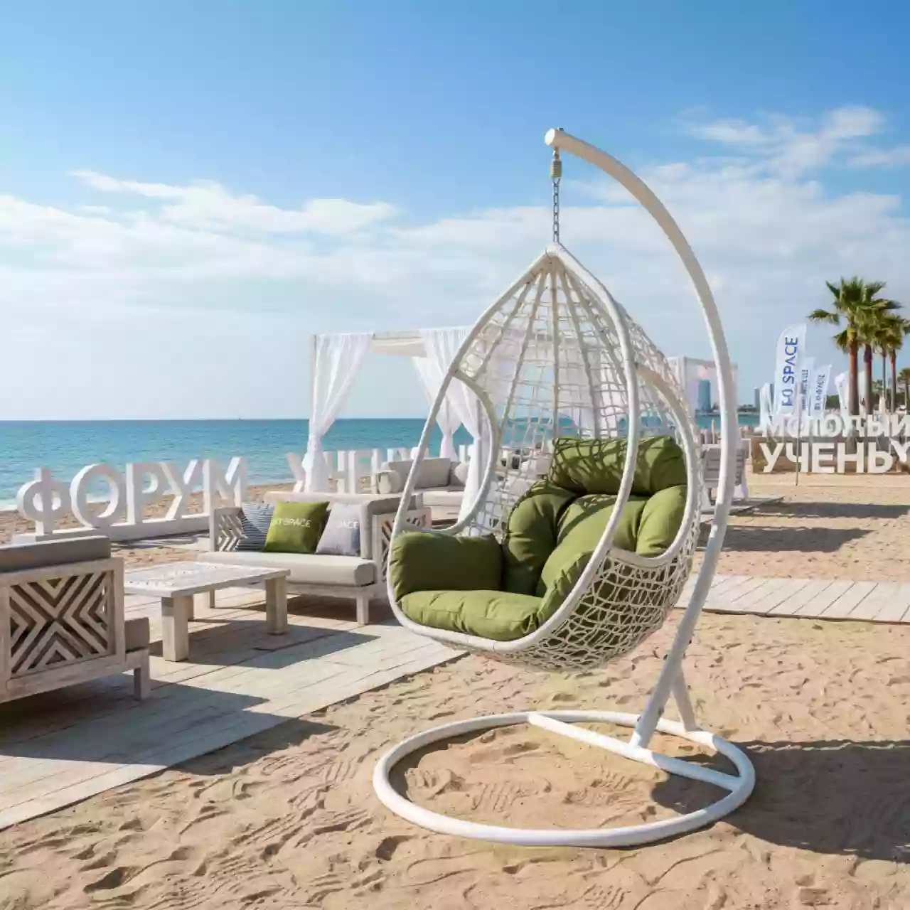 Аренда Кресло подвесное AFM 168A XL цвет белый зеленый на пляже «Ривьера» — ART SPACE