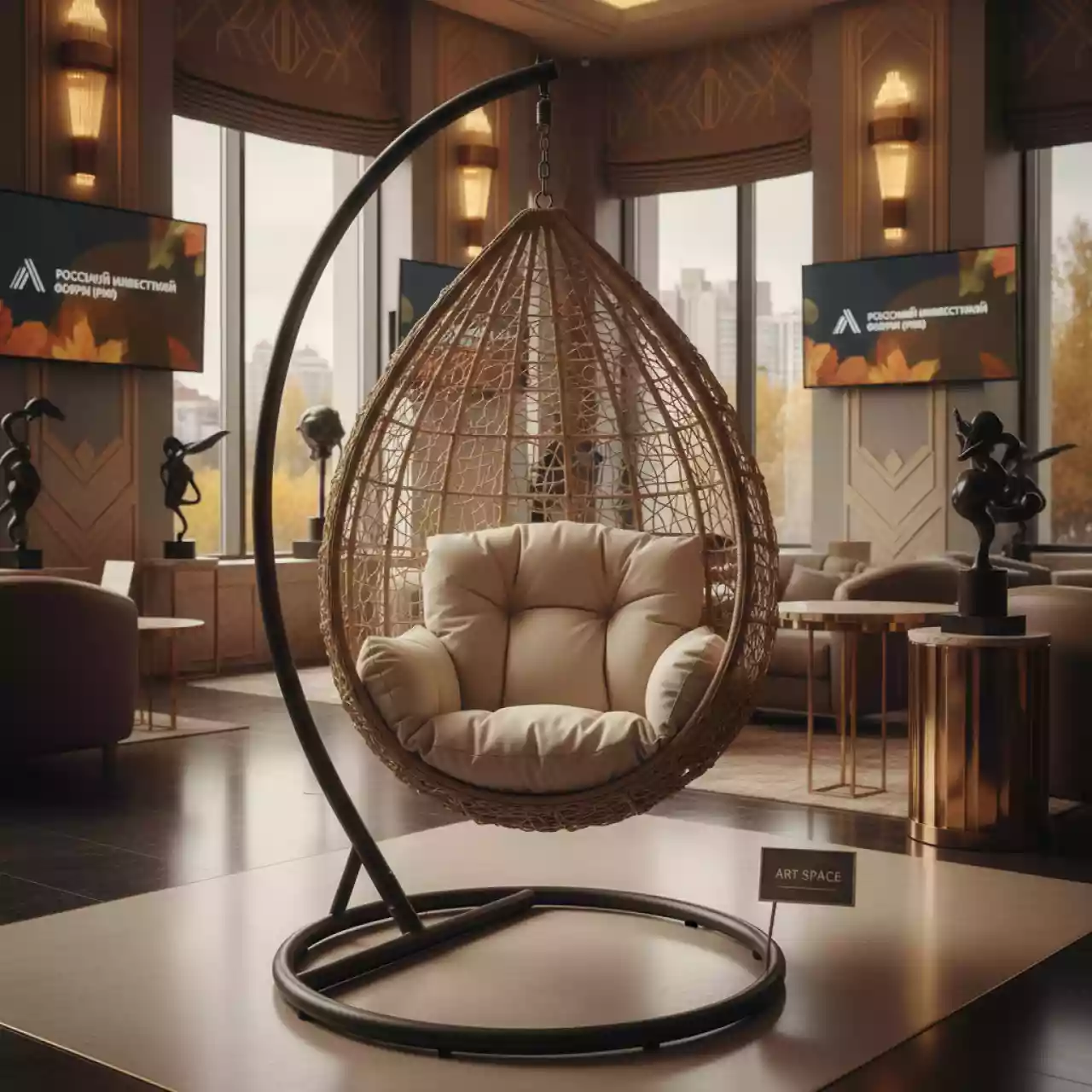 Аренда Кресло подвесное из искусственного ротанга МД 1028 бежевое в Alpha Sirius — ART SPACE