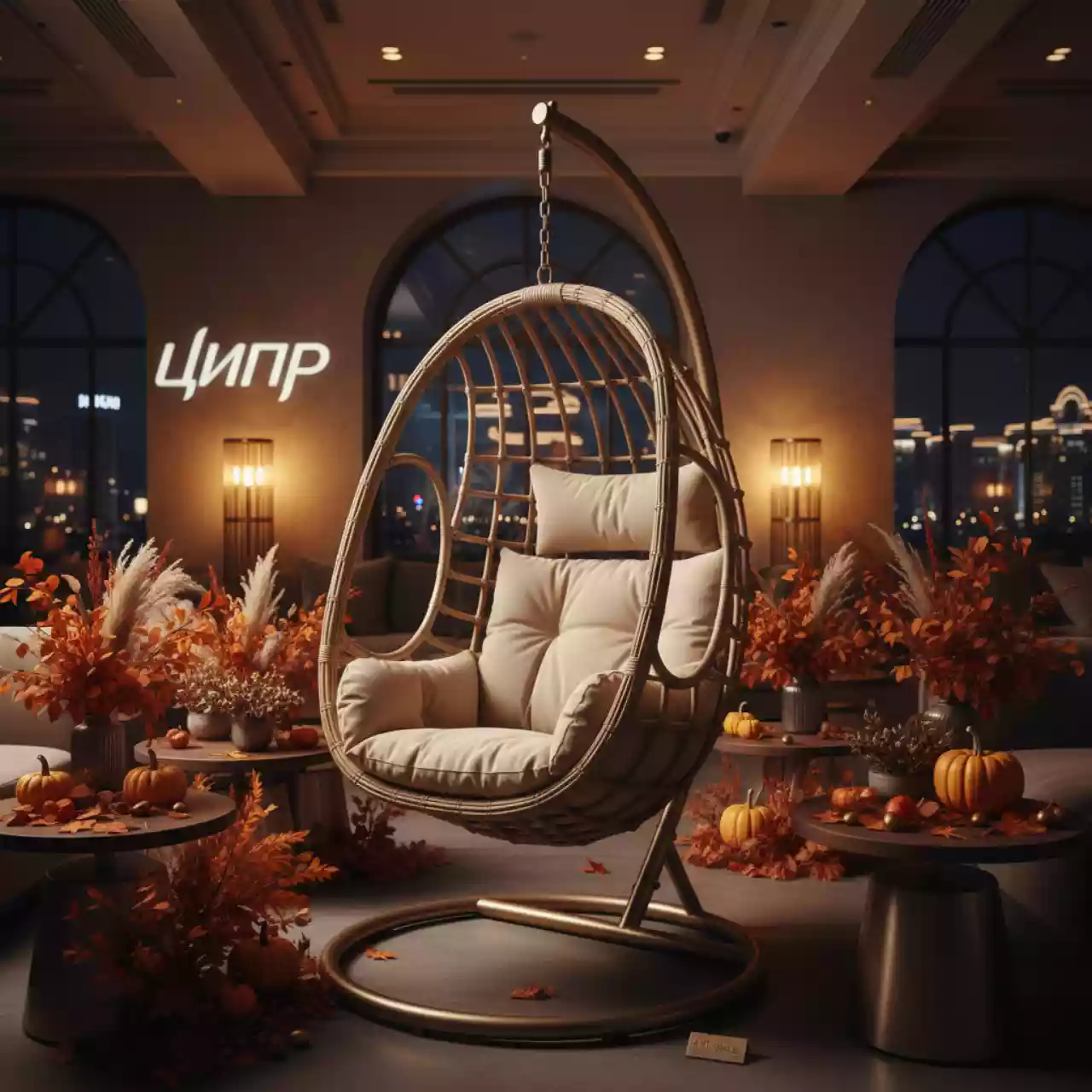 Аренда Кресло подвесное плетеное AFM 209A цвет бежевый в казино «Сочи» — ART SPACE