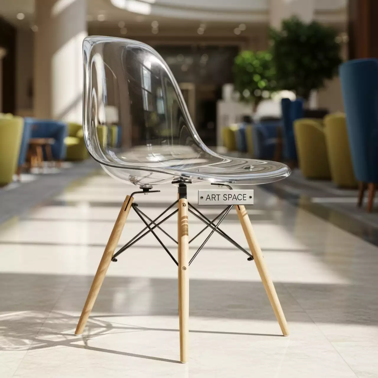 Аренда Кресло прозрачное Gliss Wood на деревянных ножках в отеле Hyatt Regency Sochi — ART SPACE