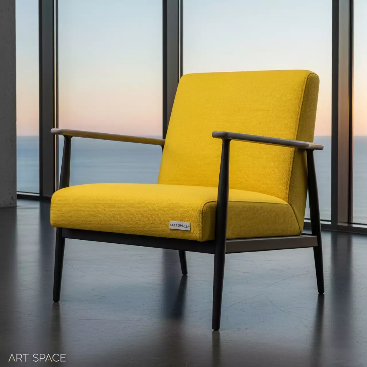 Аренда Кресло Quadro алюминий RAL 9005 ясень светло серый ткань Calista 6 лимонное в Grand Karat Sochi — ART SPACE