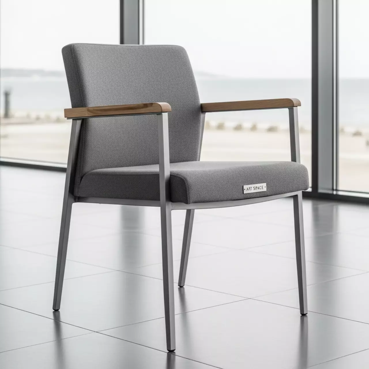 Аренда Кресло Quadro алюминий RAL 9007 ясень серая ткань Calista 10 в зале «Чайка» (Морпорт) — ART SPACE