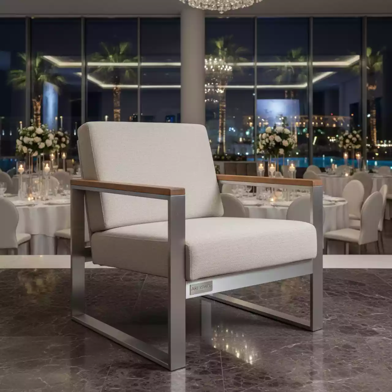 Аренда Кресло Quadro алюминий ясень ткань Calista 2 светло бежевый в Imeretinskiy Hotel — ART SPACE