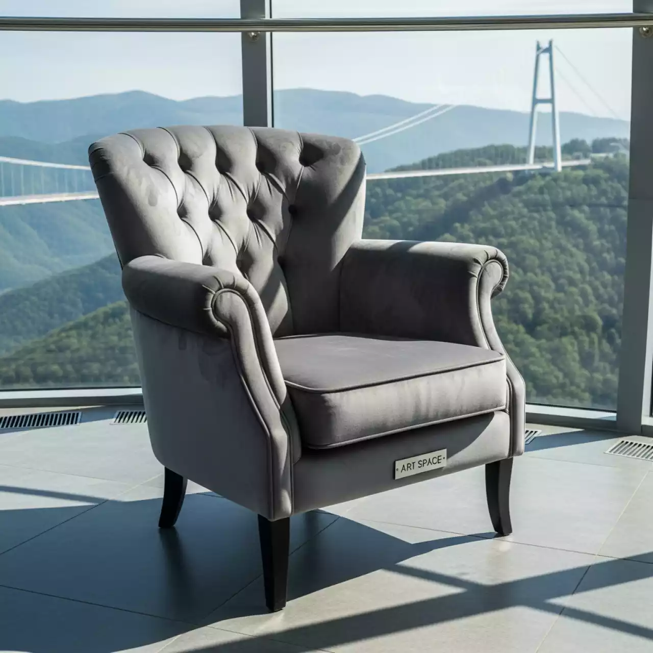 Аренда Кресло серый вельвет Orion в Skypark Sochi — ART SPACE